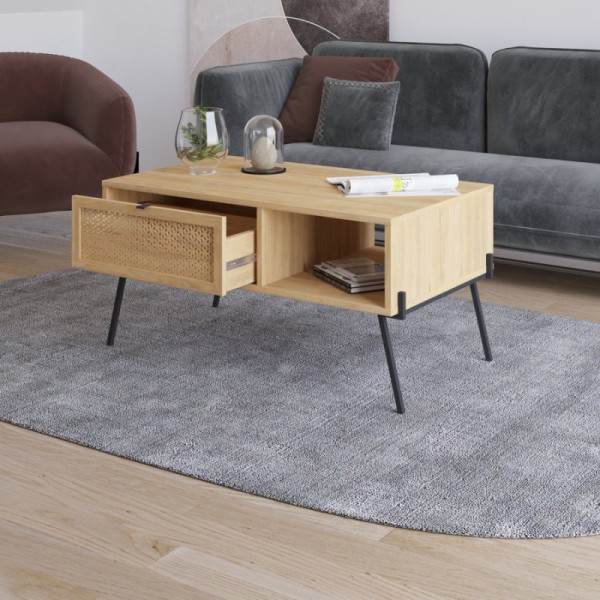 TABLE BASSE ECRIN 1P1N CHÊNE PIEDS EN MÉTAL / 17110