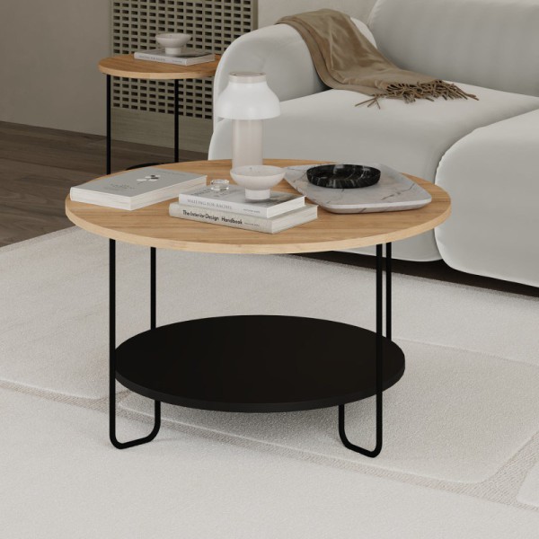 TABLE BASSE RONDE TONKA CHÊNE/SILKY NOIR / 17024