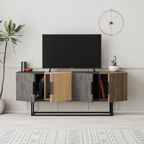 MEUBLE TV TITAN 4P 140CM MARRON FONCÉ-CHÊNE-NOYER / 16855