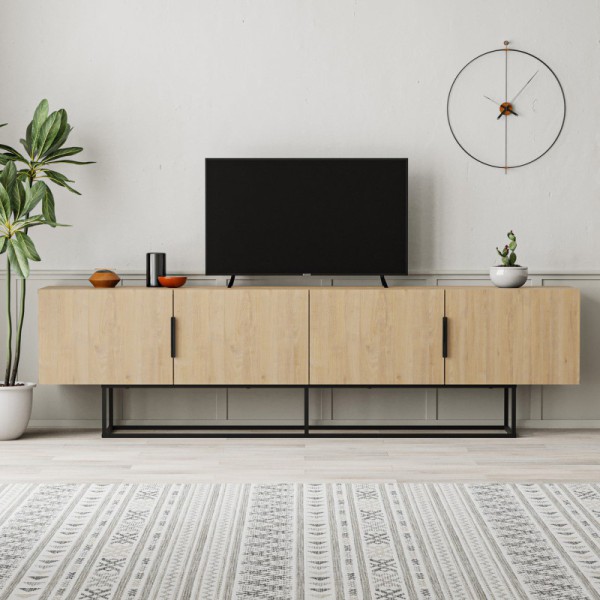 MEUBLE TV TITAN 4P 200CM CHÊNE PIEDS EN MÉTAL / 17059