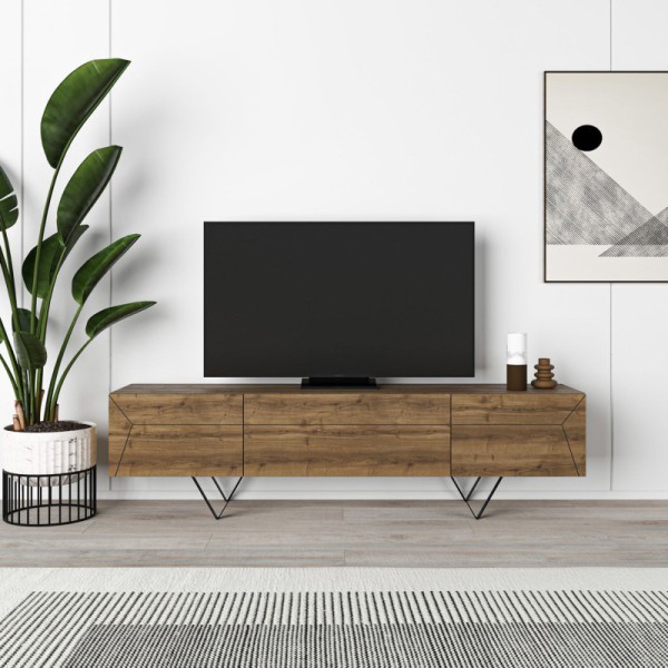 MEUBLE TV GIACOMO 3P 160CM NOYER PIEDS EN MÉTAL / 17080