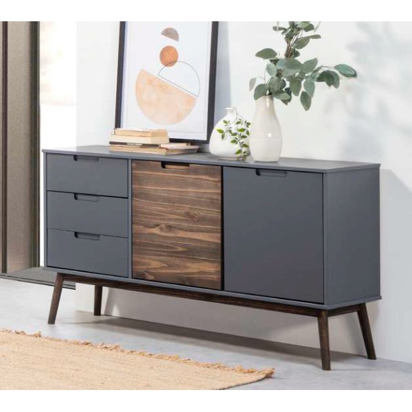 BUFFET NUSSA 2P3T GRIS ANT./CIRE FONCE 140x40x80 cm