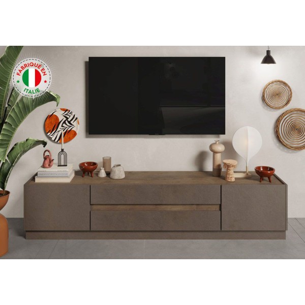 MEUBLE TV 2 PORTES 2 TIROIRS (COLLECTION ZARIA BRONZE/MERCURE) / 17380
