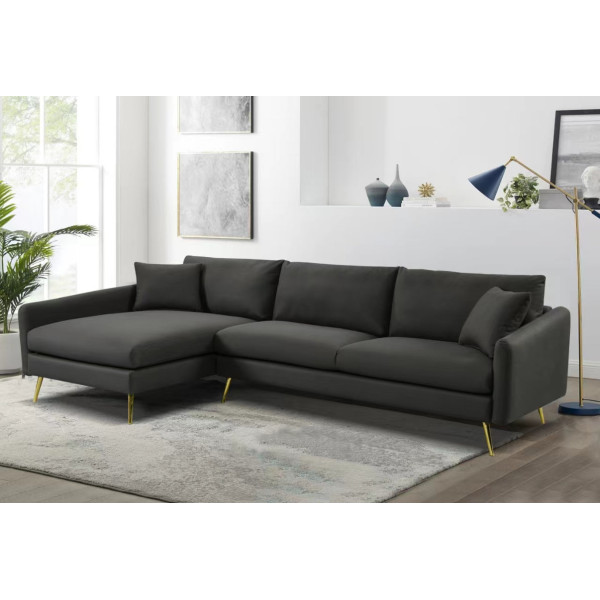 CANAPE ANGLE GAUCHE GRIS FONCE NOIR AVEC 2 COUSSINS 290x158x88(2 COLIS)