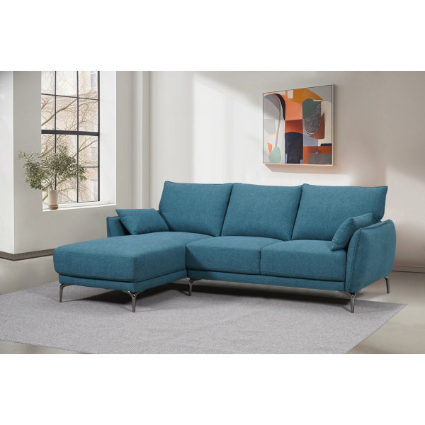 CANAPE D'ANGLE TISSU MAILLET AVEC DEUX COUSSIN BLEU